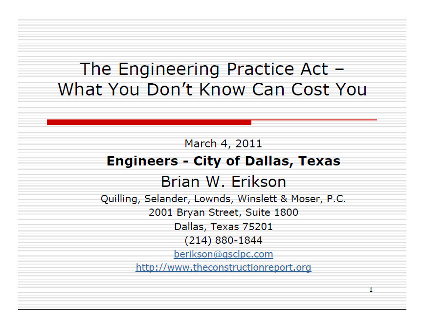 Engineering Practice Act - City of Dallas